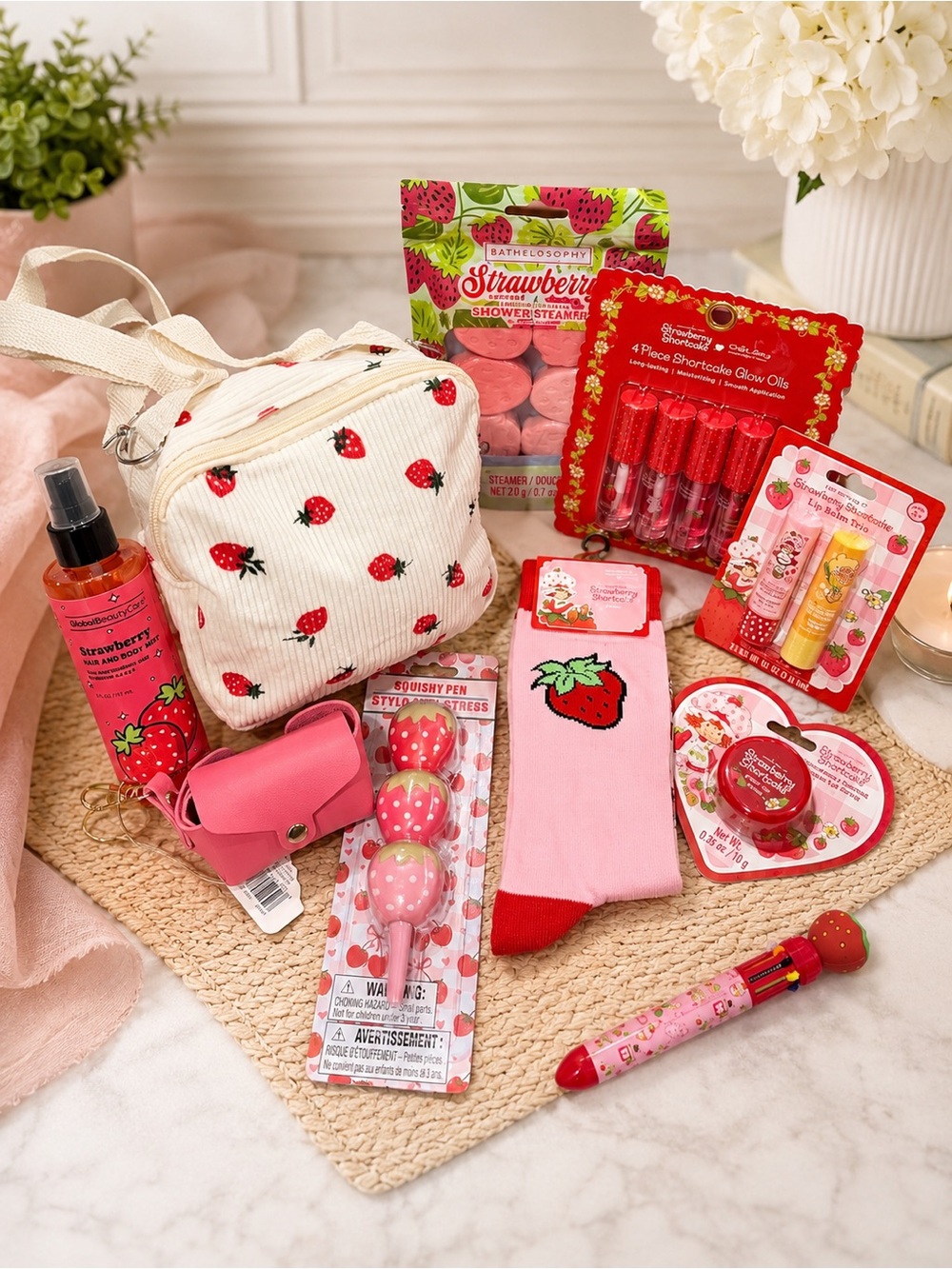 Strawberry-Themed Bag & Accessories Set -